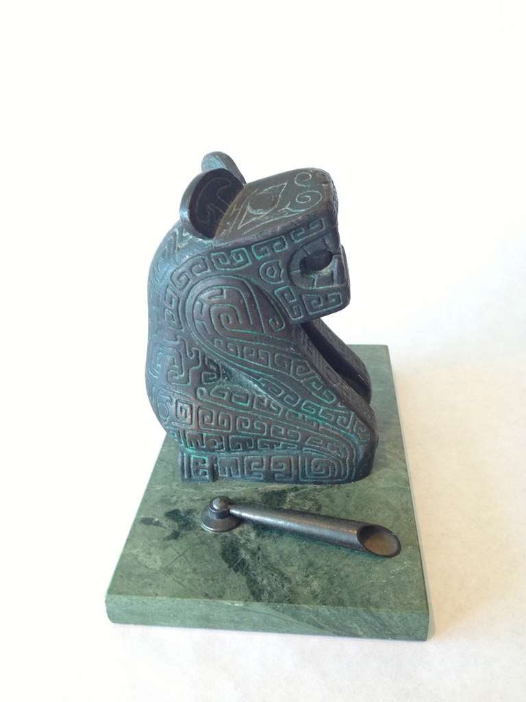 Mid-Century Modern Vintage Aztec Jaguar Warrior Pen holder c.1960
