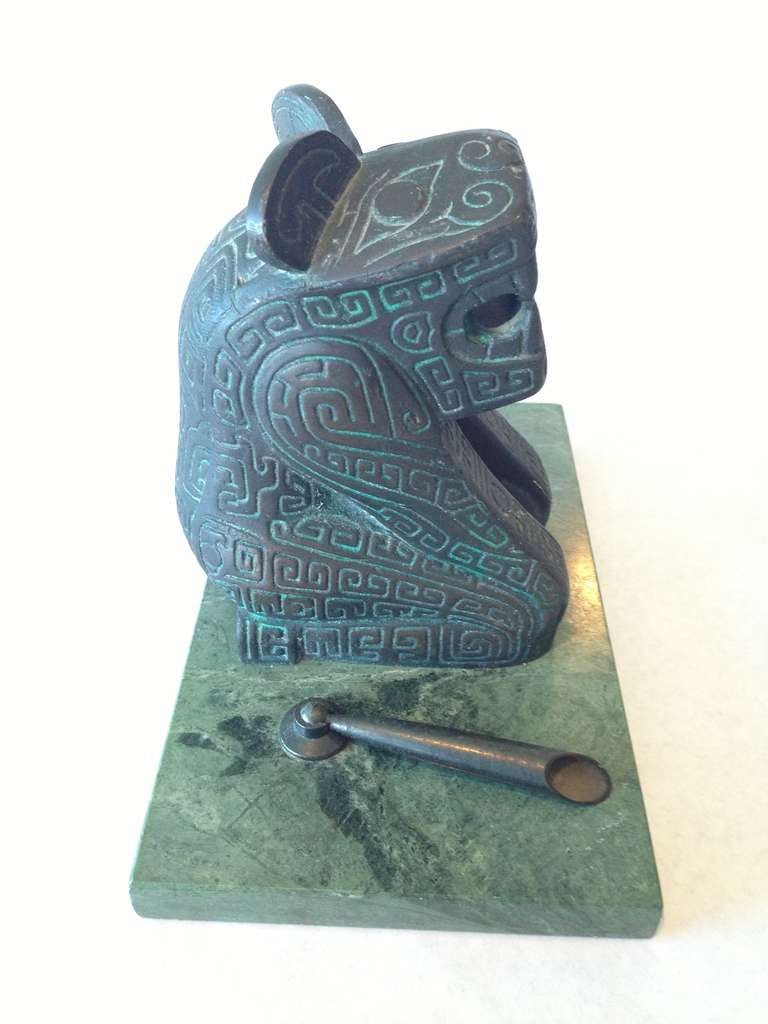 Vintage Aztec Jaguar Warrior Pen holder c.1960 2
