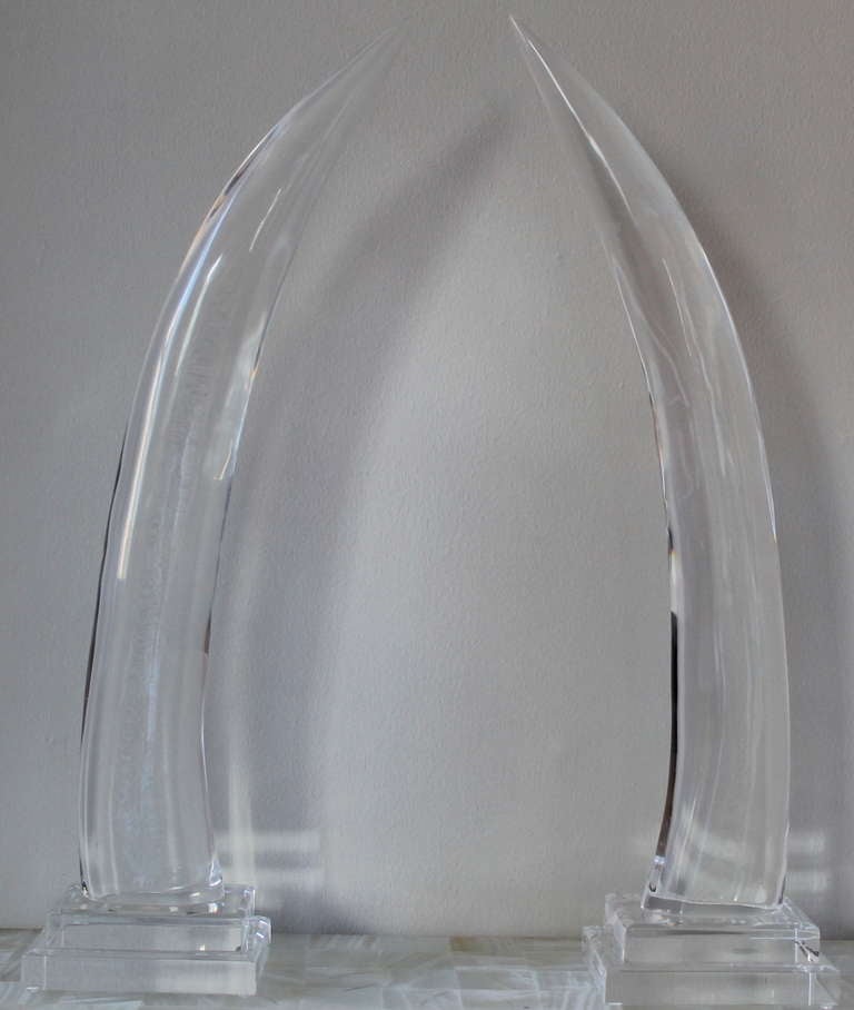 A beautiful pair of 1970s acrylic tusks. Signed by Van Teal. 
No blemishes and in excellent condition.