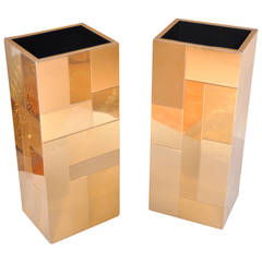 Pair of Brass Cityscape Umbrella Stands by Paul Evans, 1970s