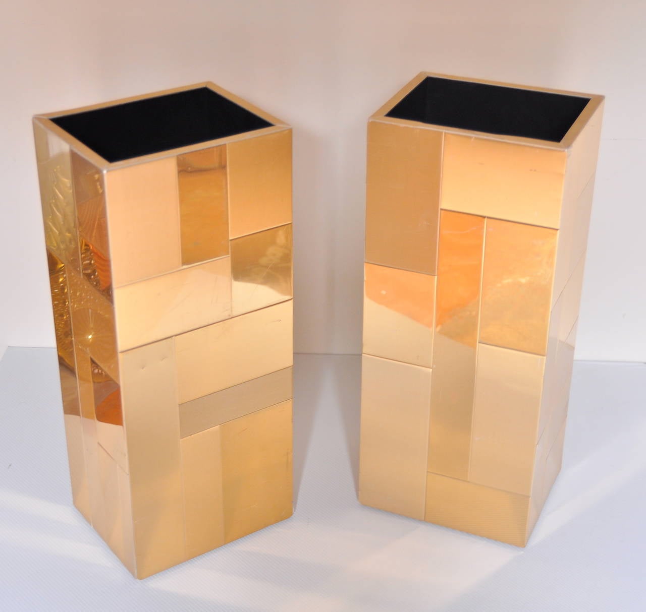 Pair of Brass Cityscape Umbrella Stands by Paul Evans, 1970s In Good Condition In San Diego, CA