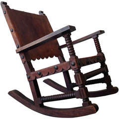 Mexican Spanish Style Rocking Chair Venadillo Wood and Leather c.1940