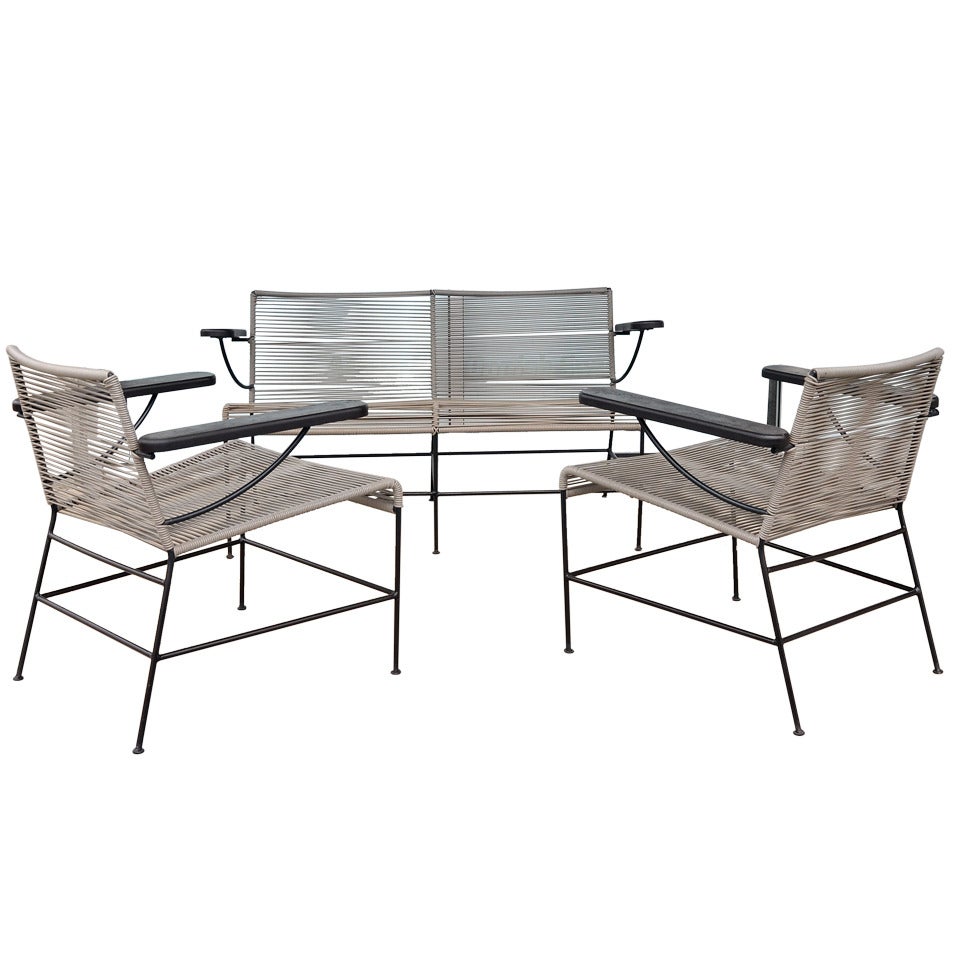 1950s Iron and Cord Patio Set