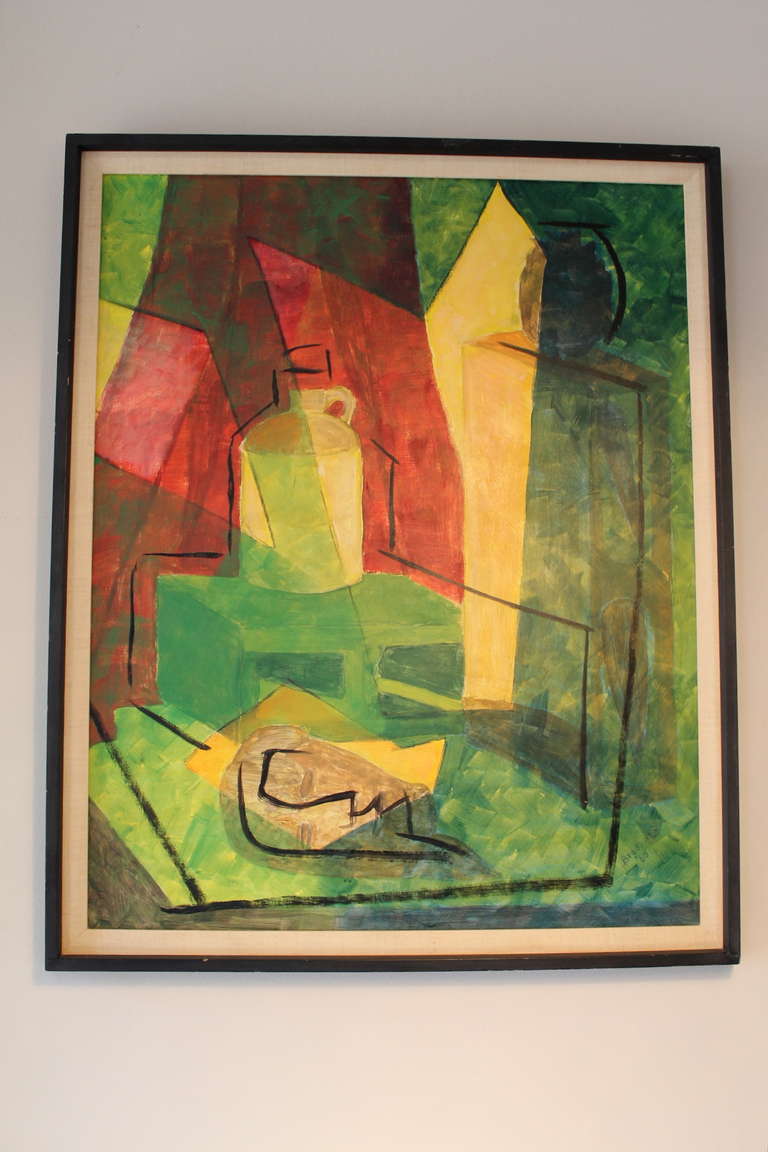 Mid-Century Abstract Oil on Canvas Painting, 1965 For Sale 3