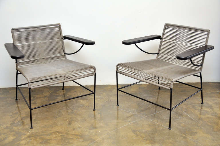 Mid-Century Modern 1950s Iron and Cord Patio Set