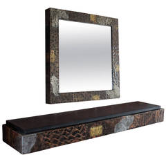 1970s Paul Evans Patchwork Mirror and Wall-Mounted Console
