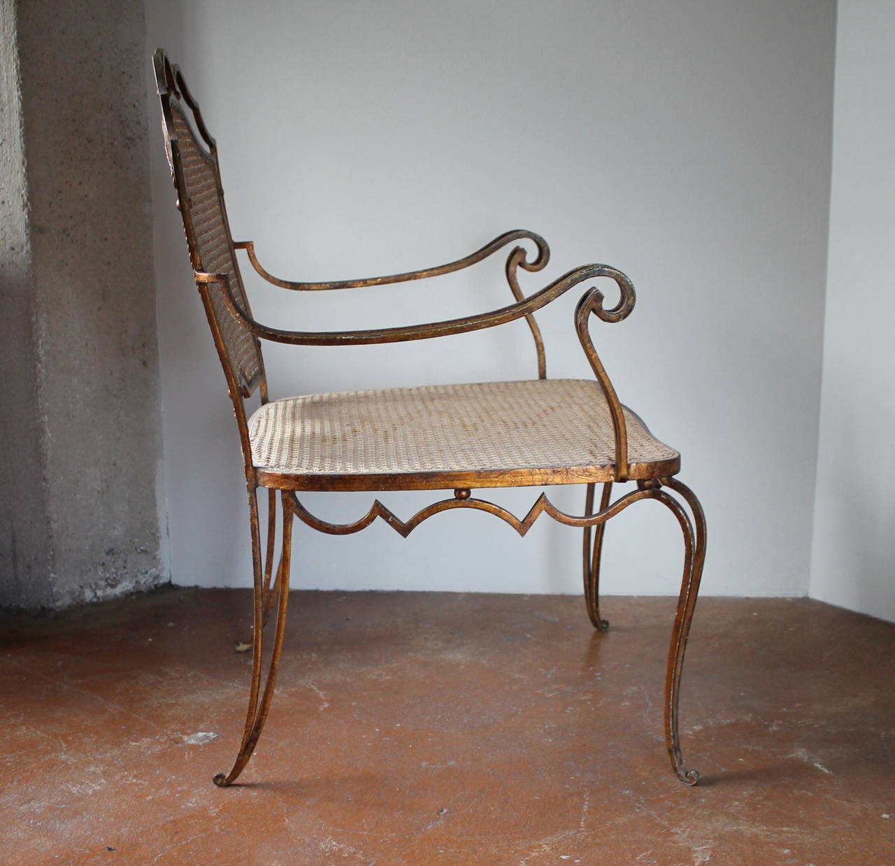 Mid-20th Century Rare Set of Four Arturo Pani Gilded Iron Armchairs, Mexico City, 1940s For Sale