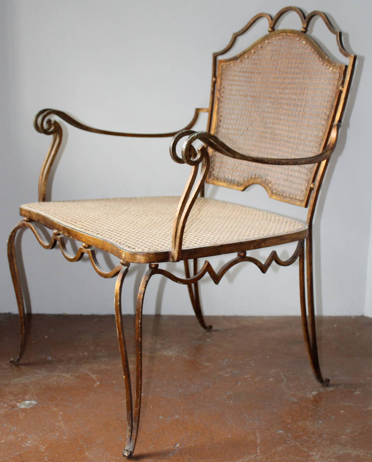 Mexican Rare Set of Four Arturo Pani Gilded Iron Armchairs, Mexico City, 1940s For Sale