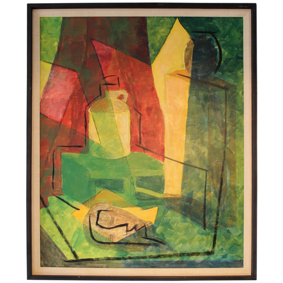 Mid-Century Abstract Oil on Canvas Painting, 1965 For Sale