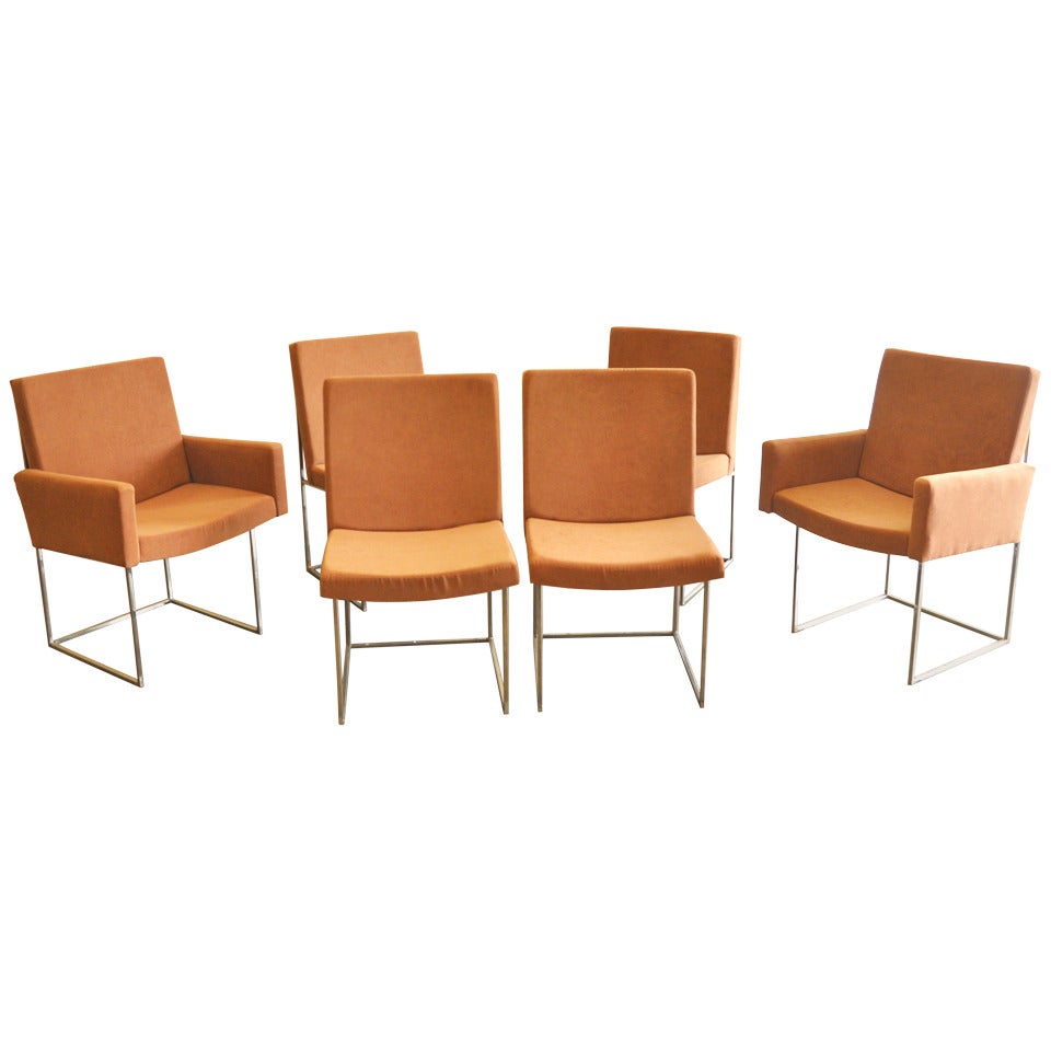 Set of Six Milo Baughman Chrome Architectural Box Frame Chairs, 1970. For Sale