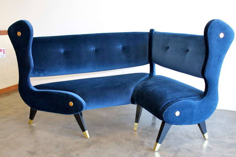 Exceptional and Unusual Italian Modernist Angular Wing Sofa, circa 1950s 2