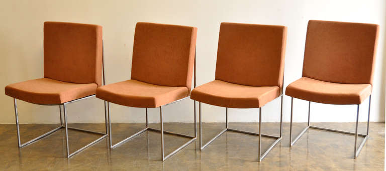 American Set of Six Milo Baughman Chrome Architectural Box Frame Chairs, 1970. For Sale