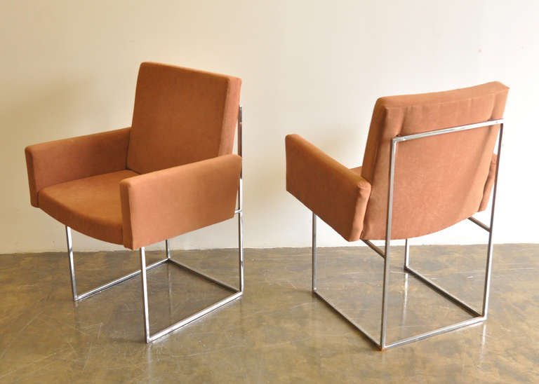 Late 20th Century Set of Six Milo Baughman Chrome Architectural Box Frame Chairs, 1970. For Sale