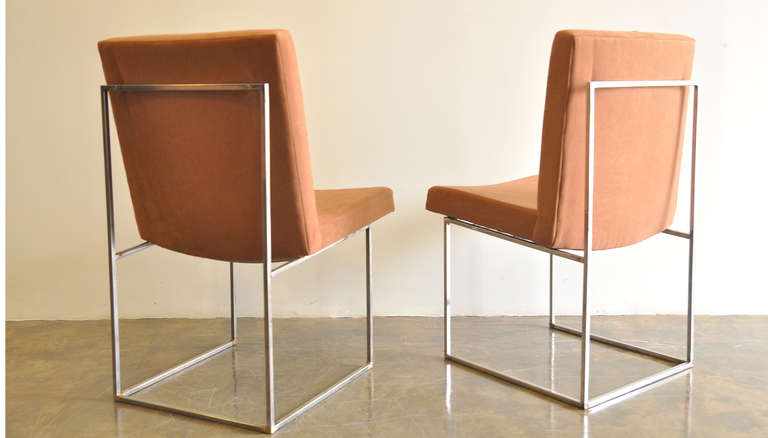 Set of Six Milo Baughman Chrome Architectural Box Frame Chairs, 1970. In Good Condition For Sale In San Diego, CA