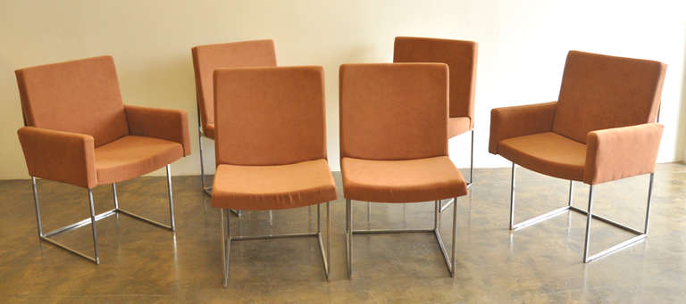 Set of Six Milo Baughman Chrome Architectural Box Frame Chairs, 1970. For Sale 1