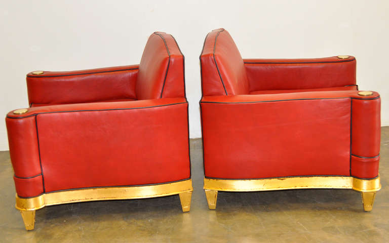 Stunning Pair of Leather and Gold Leaf Club Chairs by Arturo Pani, Mexico, 1949 1