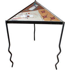 1960s Italian Iron and Tile Top Triangular Side Table