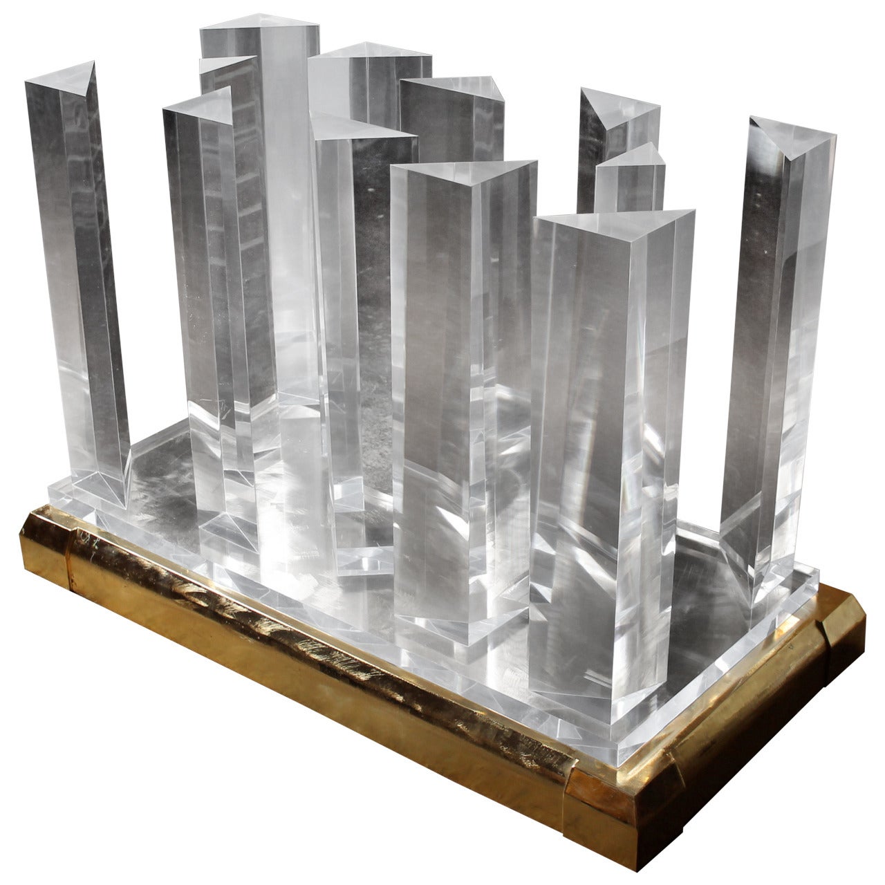 Lucite and Brass Cityscape Dining Table by Jeffrey Bigelow, USA 1980's.