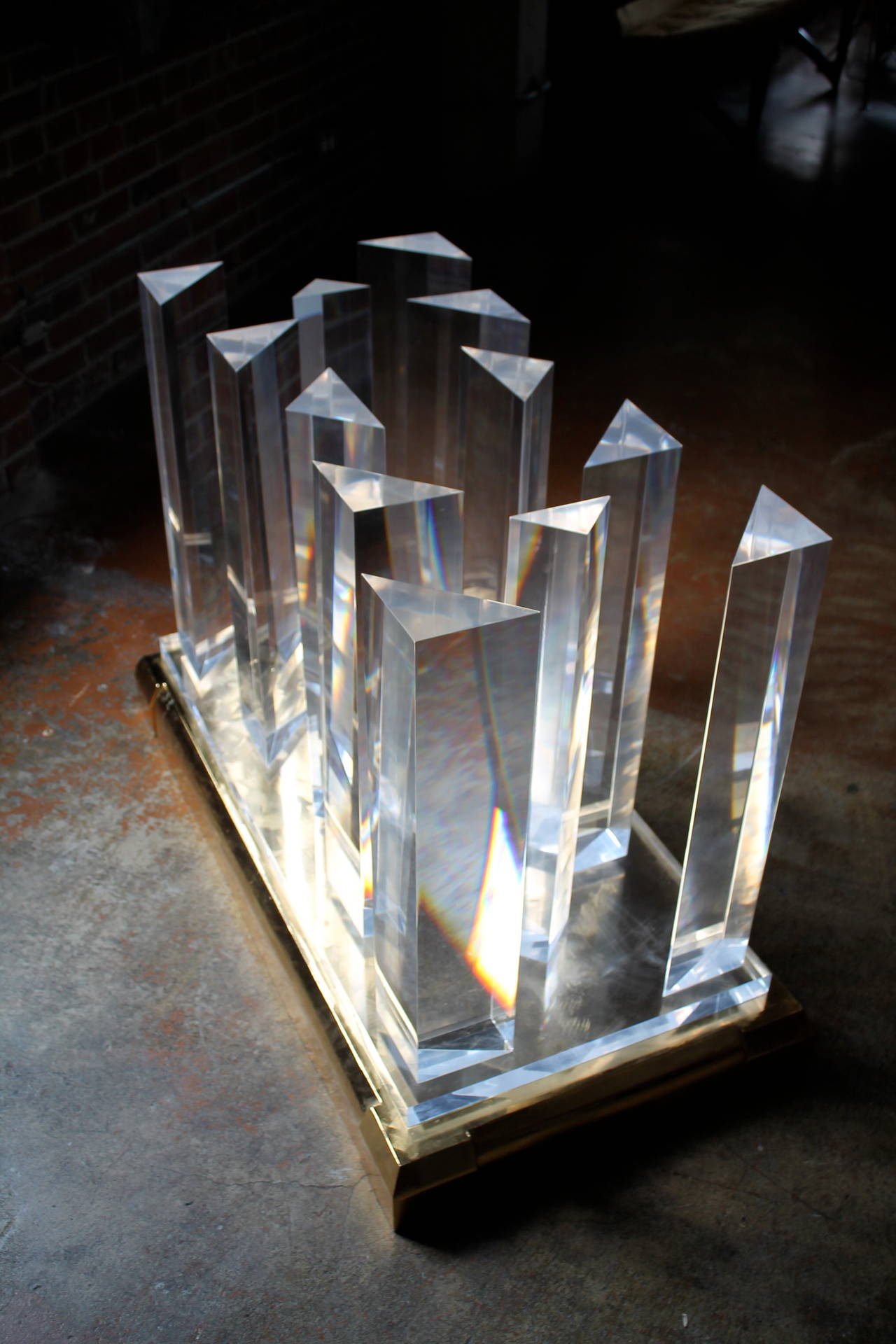Late 20th Century Lucite and Brass Cityscape Dining Table by Jeffrey Bigelow, USA 1980's.