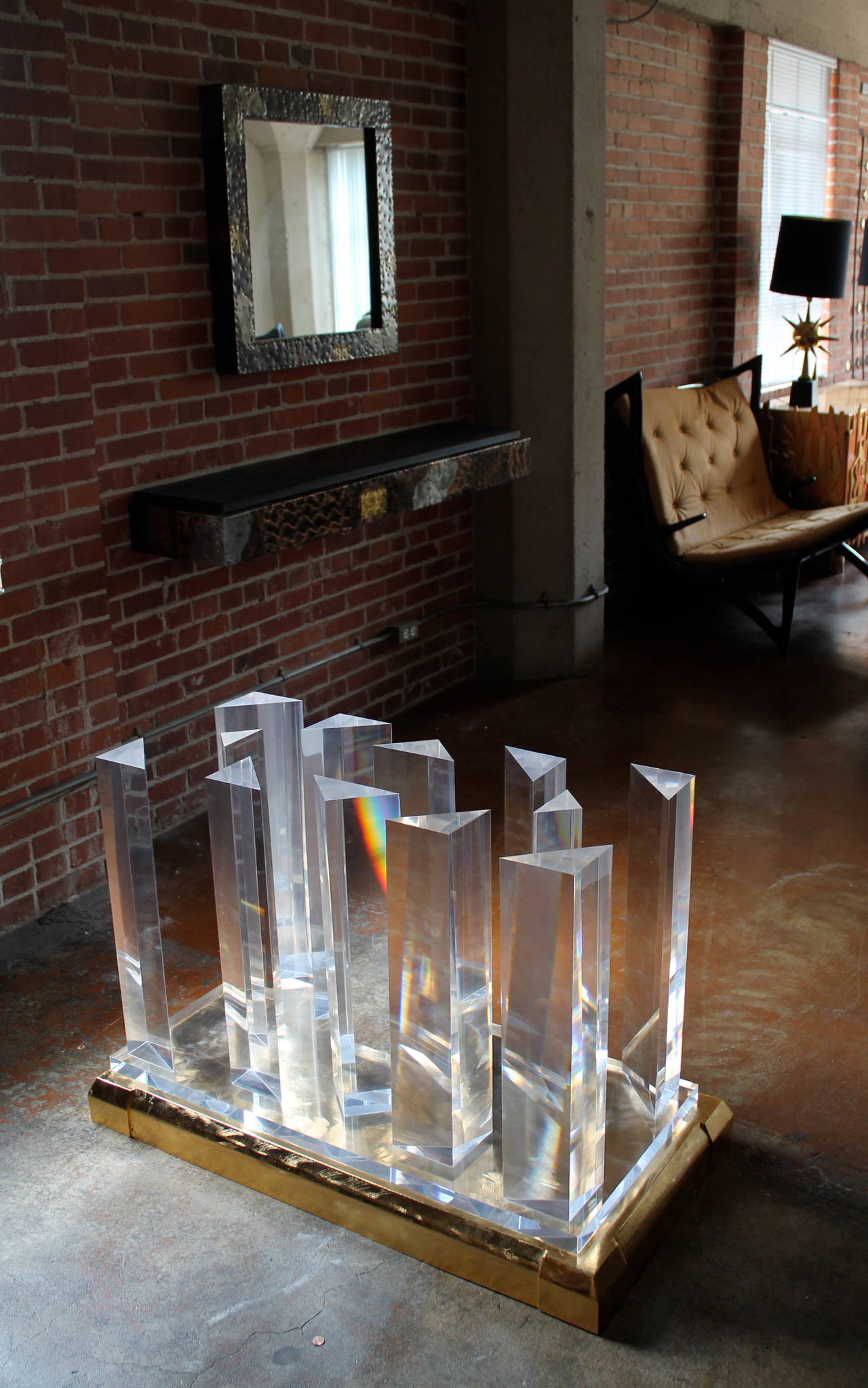 Lucite and Brass Cityscape Dining Table by Jeffrey Bigelow, USA 1980's. 2