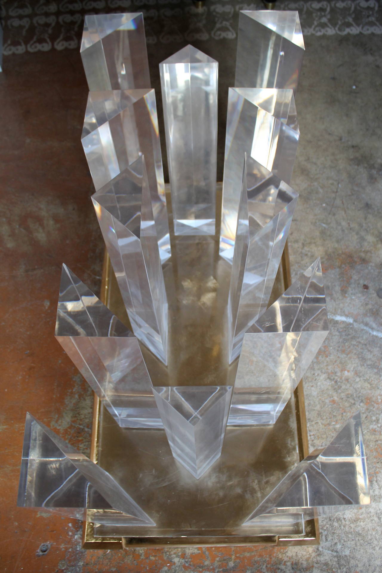 Acrylic Lucite and Brass Cityscape Dining Table by Jeffrey Bigelow, USA 1980's.