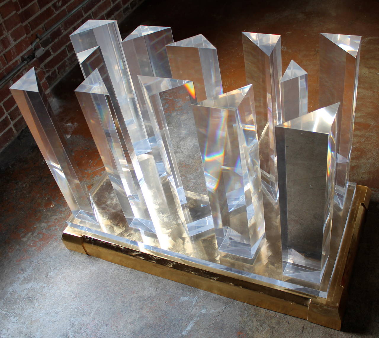 American Lucite and Brass Cityscape Dining Table by Jeffrey Bigelow, USA 1980's.