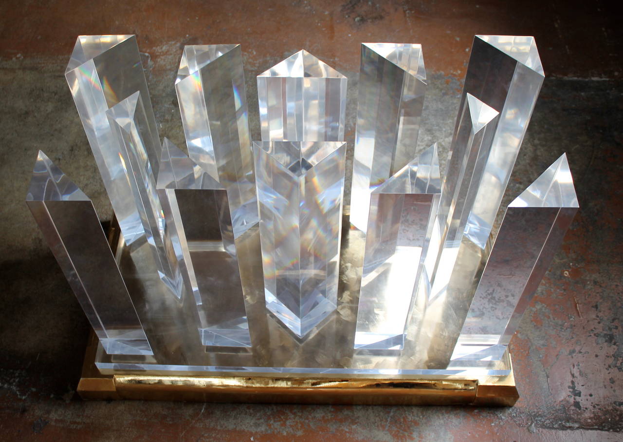 Modern Lucite and Brass Cityscape Dining Table by Jeffrey Bigelow, USA 1980's.
