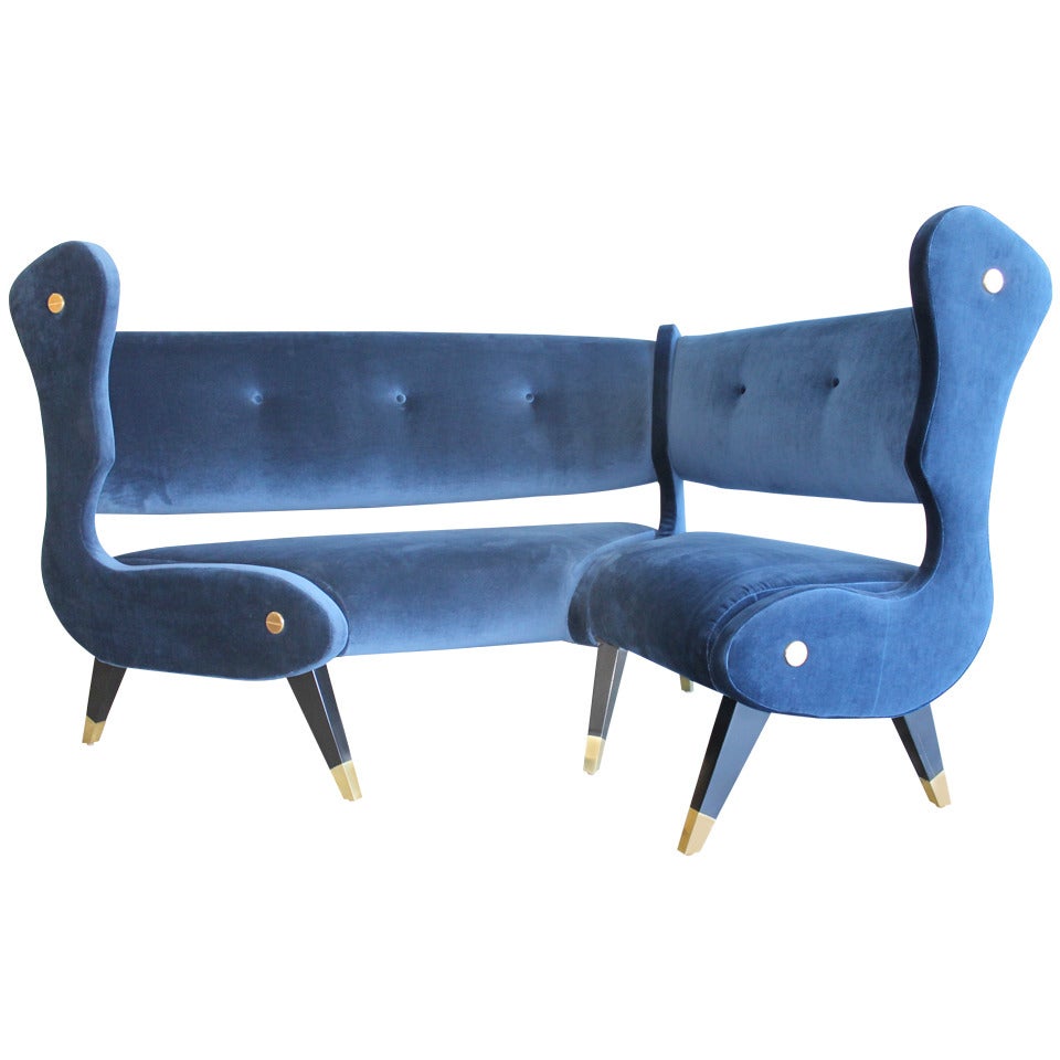 Exceptional and Unusual Italian Modernist Angular Wing Sofa, circa 1950s