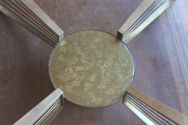 Bronze and Eglomise Glass Harp Coffee Table by Arturo Pani, Mexico, 1950s In Excellent Condition For Sale In San Diego, CA