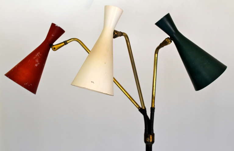 Vintage Multicolor Three Cone Standing Lamp with Flexible Arms In Good Condition In San Diego, CA