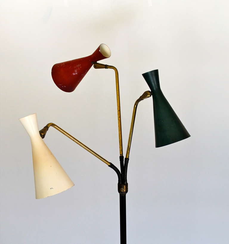 Mid-Century Modern Vintage Multicolor Three Cone Standing Lamp with Flexible Arms