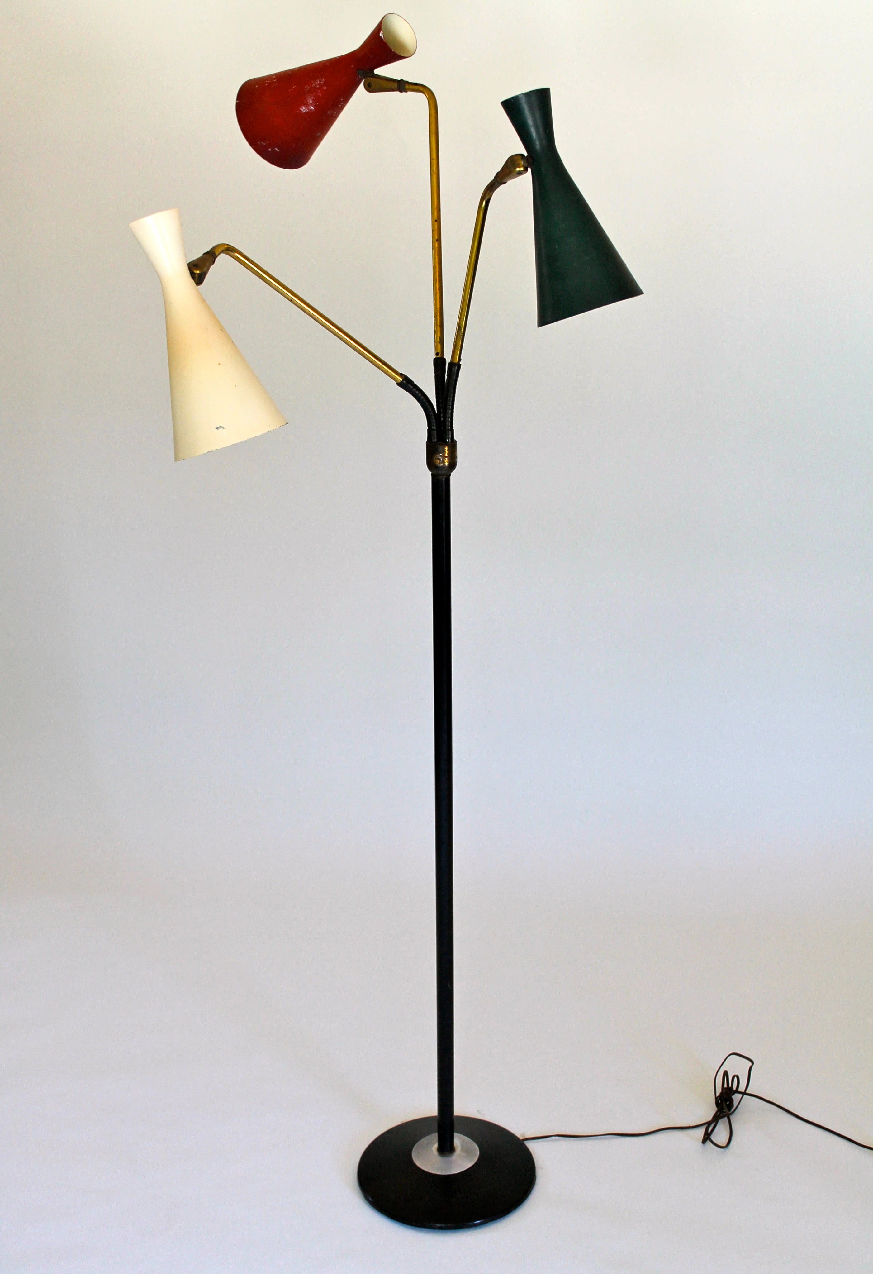 Vintage Multicolor Three Cone Standing Lamp with Flexible Arms