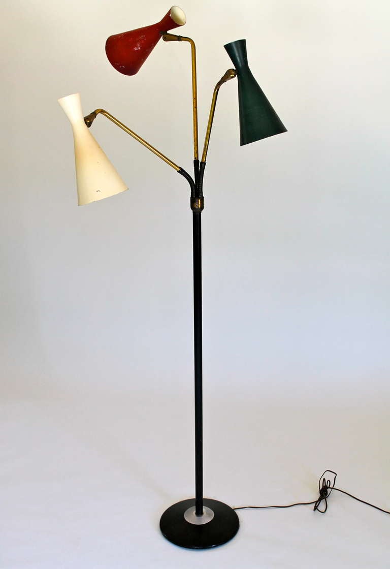 Unknown Vintage Multicolor Three Cone Standing Lamp with Flexible Arms