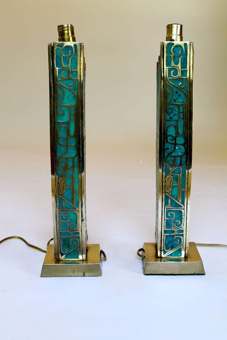 Bronze/Turquoise Table Lamps by Pepe Mendoza, Mexico City, c.1950's 1