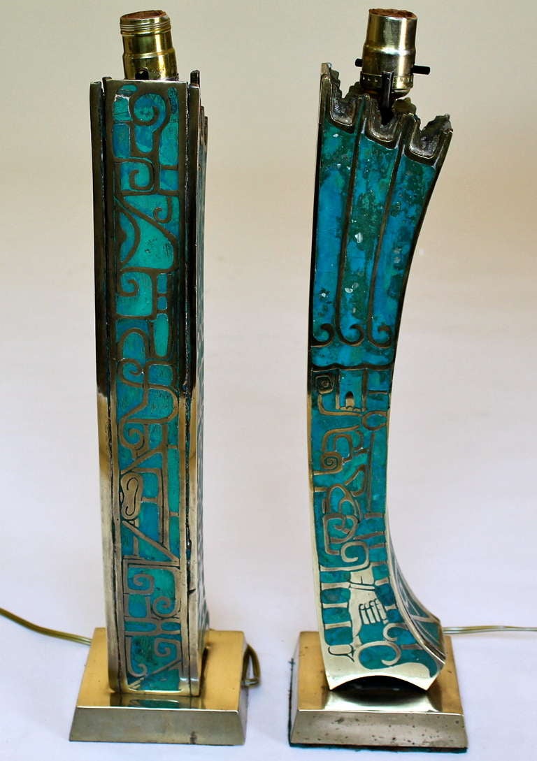 Mid-20th Century Bronze/Turquoise Table Lamps by Pepe Mendoza, Mexico City, c.1950's