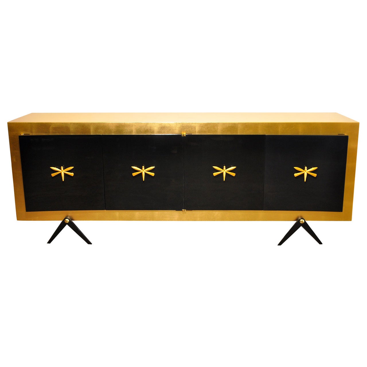 Exquisite Gold Leaf and Black Lacquer Credenza by Arturo Pani. Mexico, 1950. For Sale