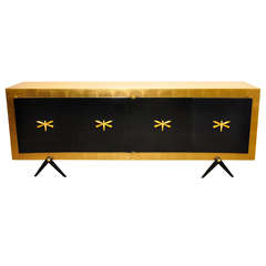 Exquisite Gold Leaf and Black Lacquer Credenza by Arturo Pani. Mexico, 1950.