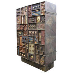 Spectacular Sculpture Front Armoire in the Manner of Paul Evans