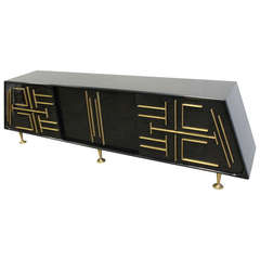 Custom-Made Pyramid Black Laquered Credenza by Eugenio Escudero, Mexico, 1950s