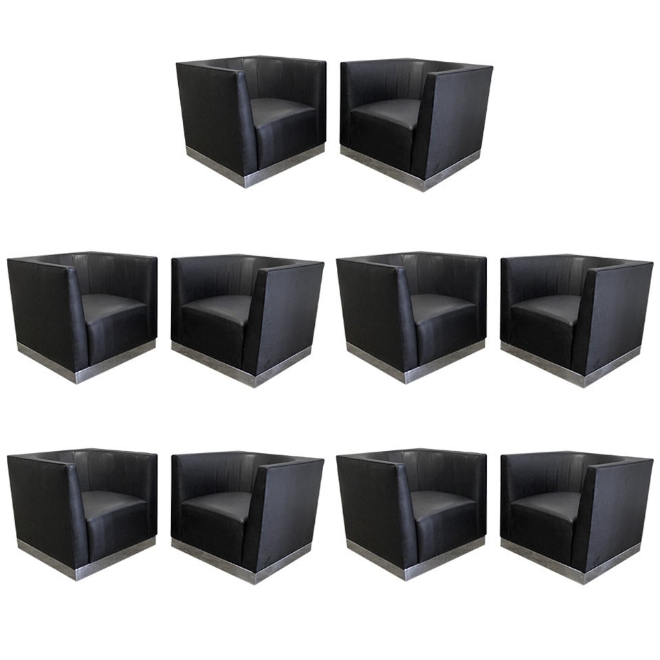 Set of Ten Modernist Cube Club Chairs, Usa, 1970s For Sale
