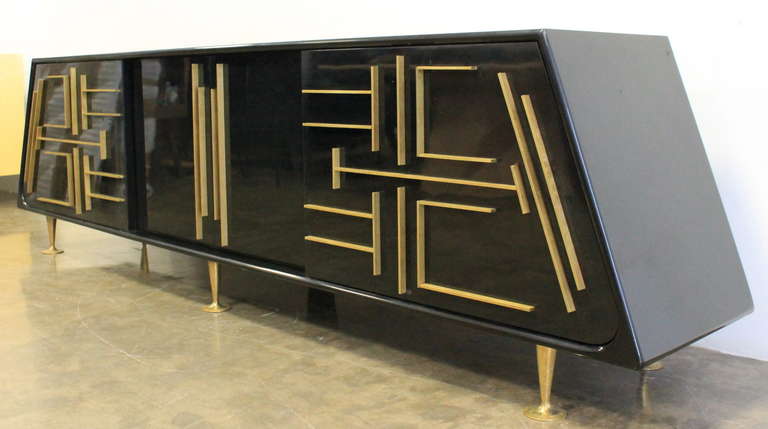 Custom-Made Pyramid Black Laquered Credenza by Eugenio Escudero, Mexico, 1950s 1