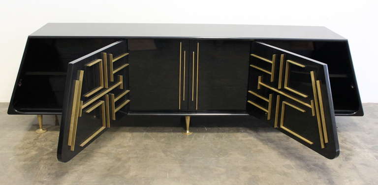 Mexican Custom-Made Pyramid Black Laquered Credenza by Eugenio Escudero, Mexico, 1950s