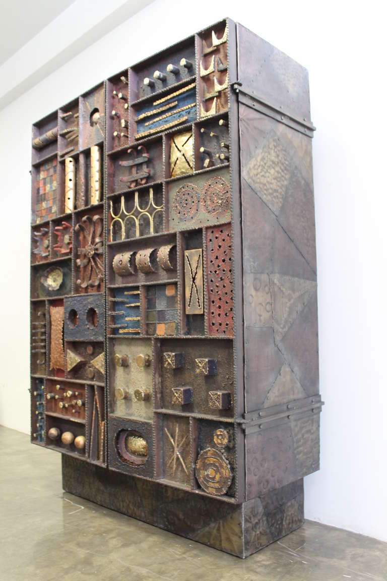 Spectacular Sculpture Front Armoire in the Manner of Paul Evans 1