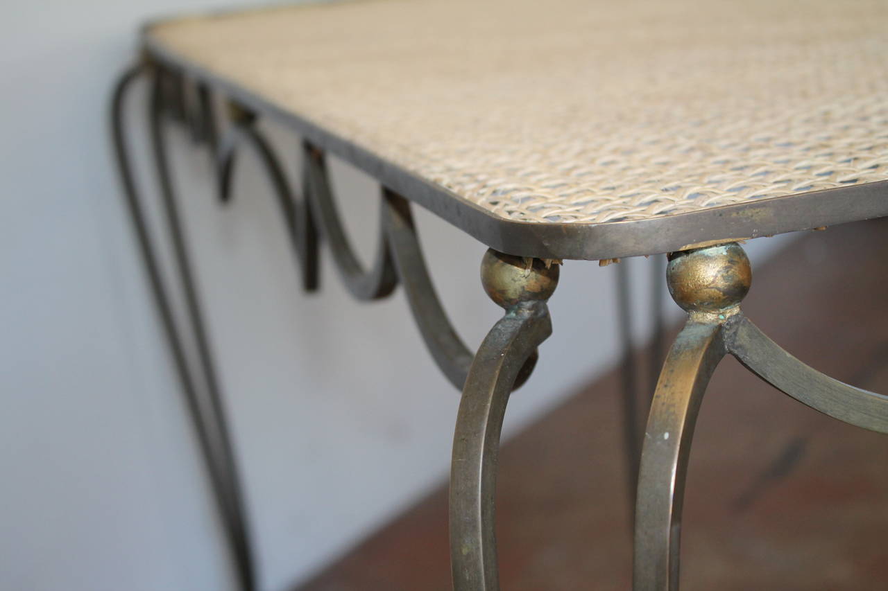 Rare Arturo Pani Bronze and Wicker Console Table, Mexico City, 1940s 3