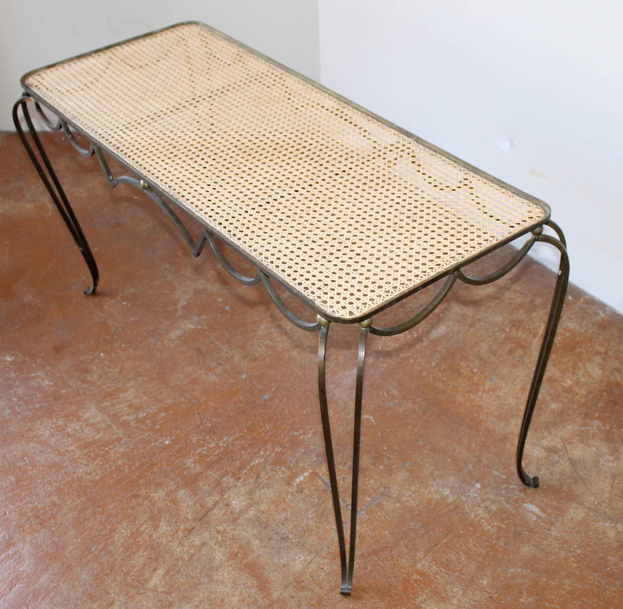 Rare Arturo Pani Bronze and Wicker Console Table, Mexico City, 1940s 2