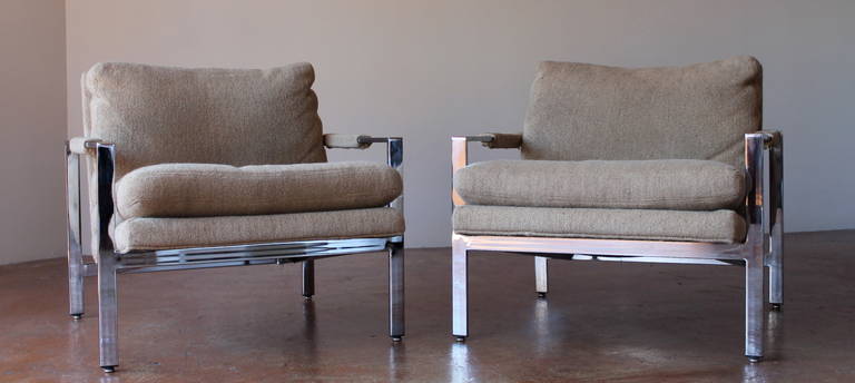Mid-Century Modern Flat Bar Chrome, Cube Lounge Chairs by Milo Baughman, USA, 1976