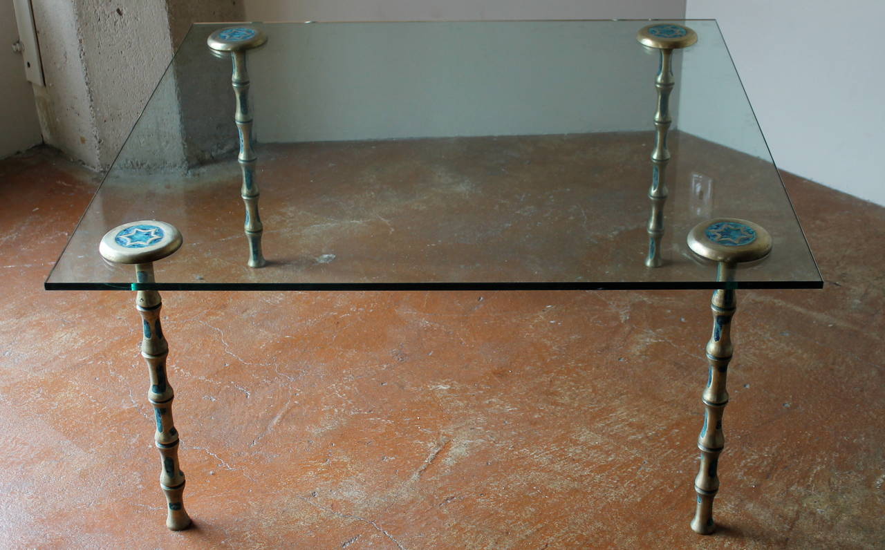 Mexican Rare Brass Bamboo Coffee Table by Pepe Mendoza, Mexico City, 1958 For Sale