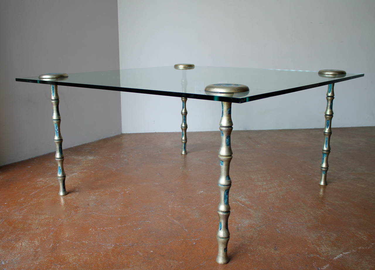 Cast Rare Brass Bamboo Coffee Table by Pepe Mendoza, Mexico City, 1958 For Sale