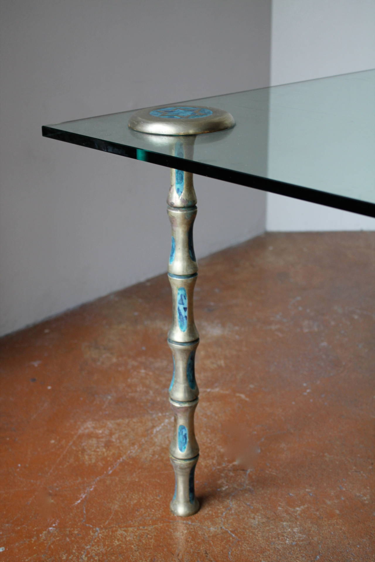Rare Brass Bamboo Coffee Table by Pepe Mendoza, Mexico City, 1958 For Sale 1