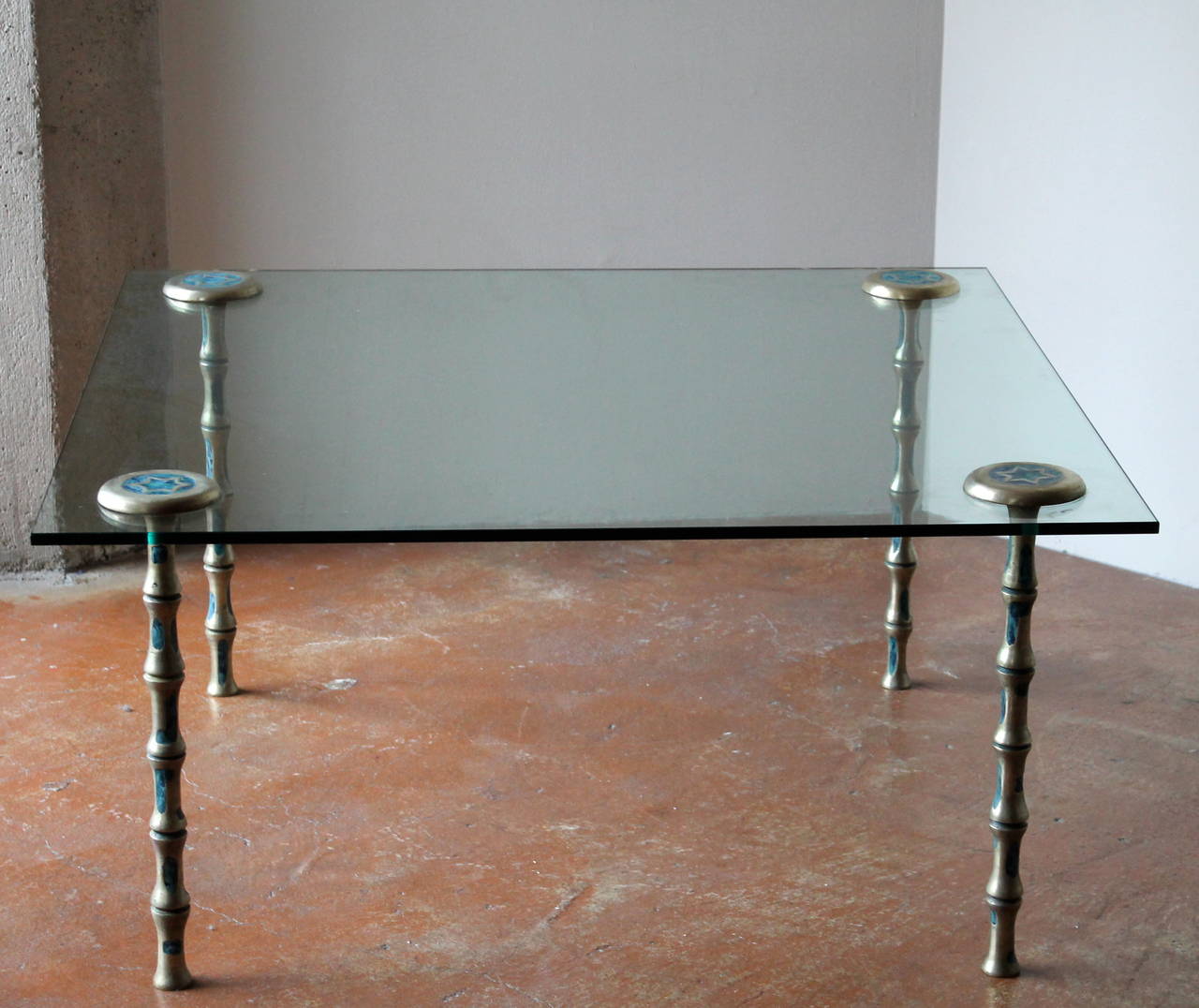 Mid-20th Century Rare Brass Bamboo Coffee Table by Pepe Mendoza, Mexico City, 1958 For Sale